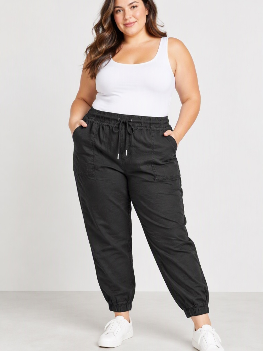 Dex Women's Pants 3X Black Cotton Textured Chino w/Drawstring & Pockets- Tencel
